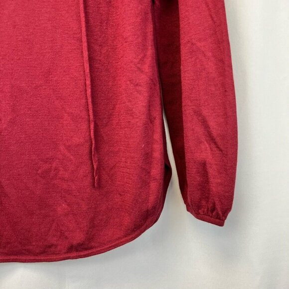 Loft Womens Pullover Top Burgundy Wool Blend Long Sleeve Raglan V Neck Crochet S - Picture 9 of 11
